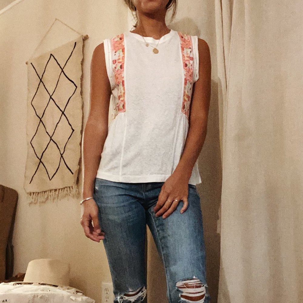Free People tank with embroidered print